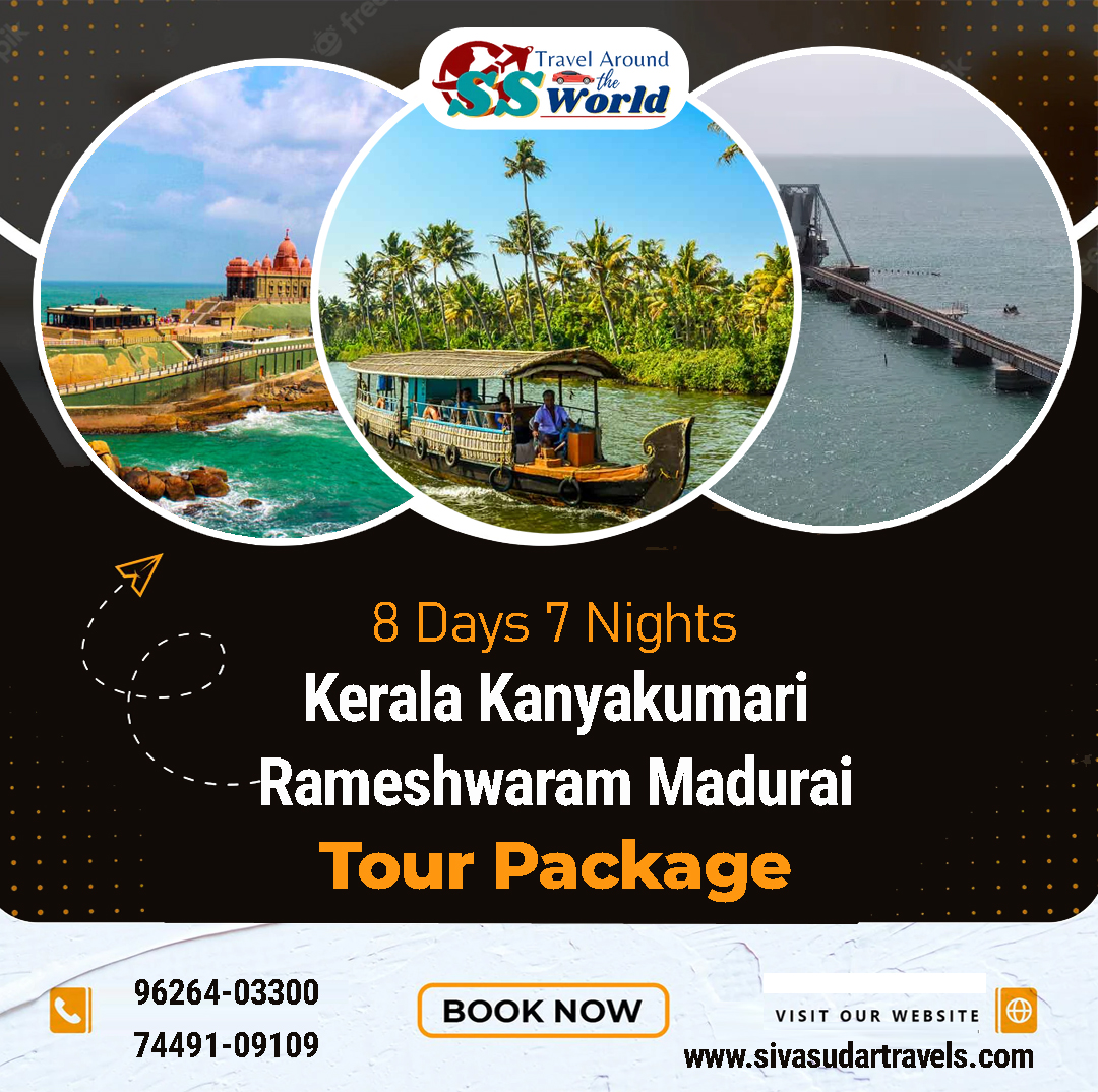 Kerala Kanyakumari Rameshwaram Madurai Tour Package 9486753300