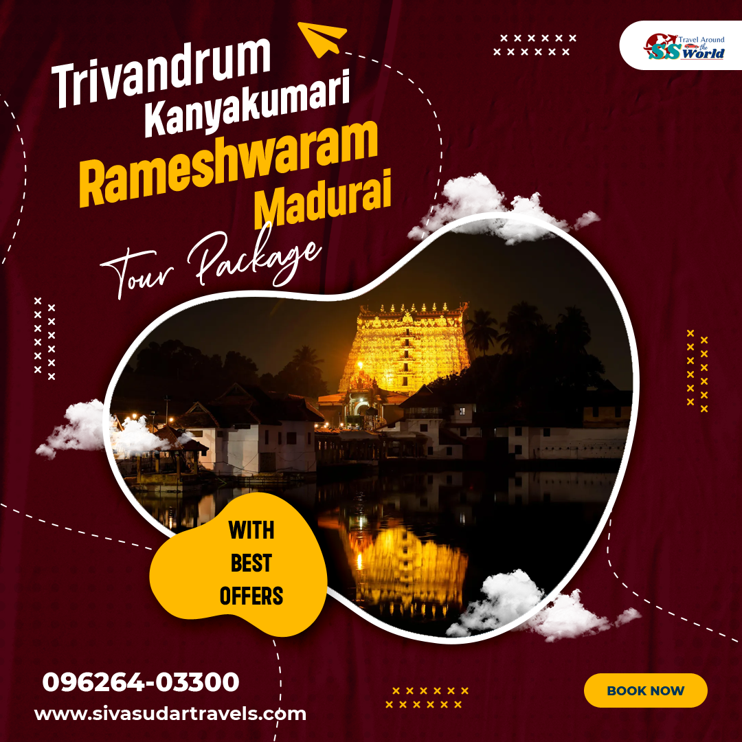 Trivandrum Kanyakumari Rameshwaram Madurai Tour Package 9626403300